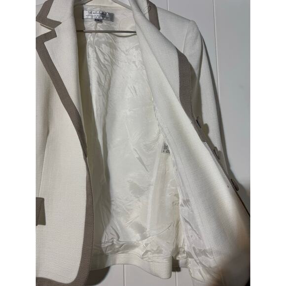 Tahari Arthur S Levine Women’s Blazer Size 8 Linen Blend Neutral Taupe White - Picture 6 of 8